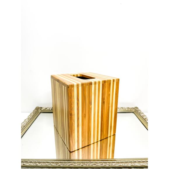 Natural Wood Tissue Box Cover Brown Beige Vertical Bath Decor Indonesia - Picture 1 of 8